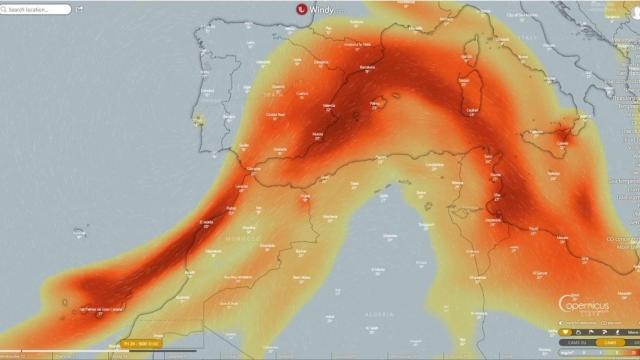 Avance hacia el Mediterráneo del dióxido de azufre que emite el volcán de La Palma. Copernicus EU