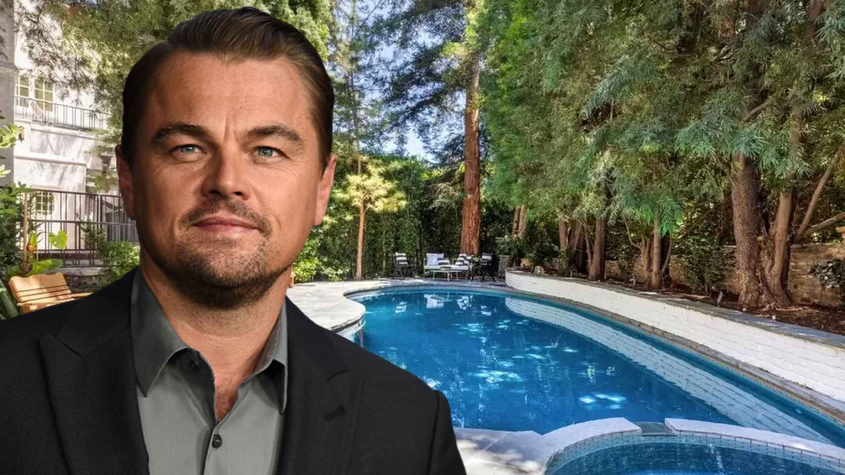 Leonardo DiCaprio junto a la casa que vende en Los Angeles en un montaje de JALEOS.