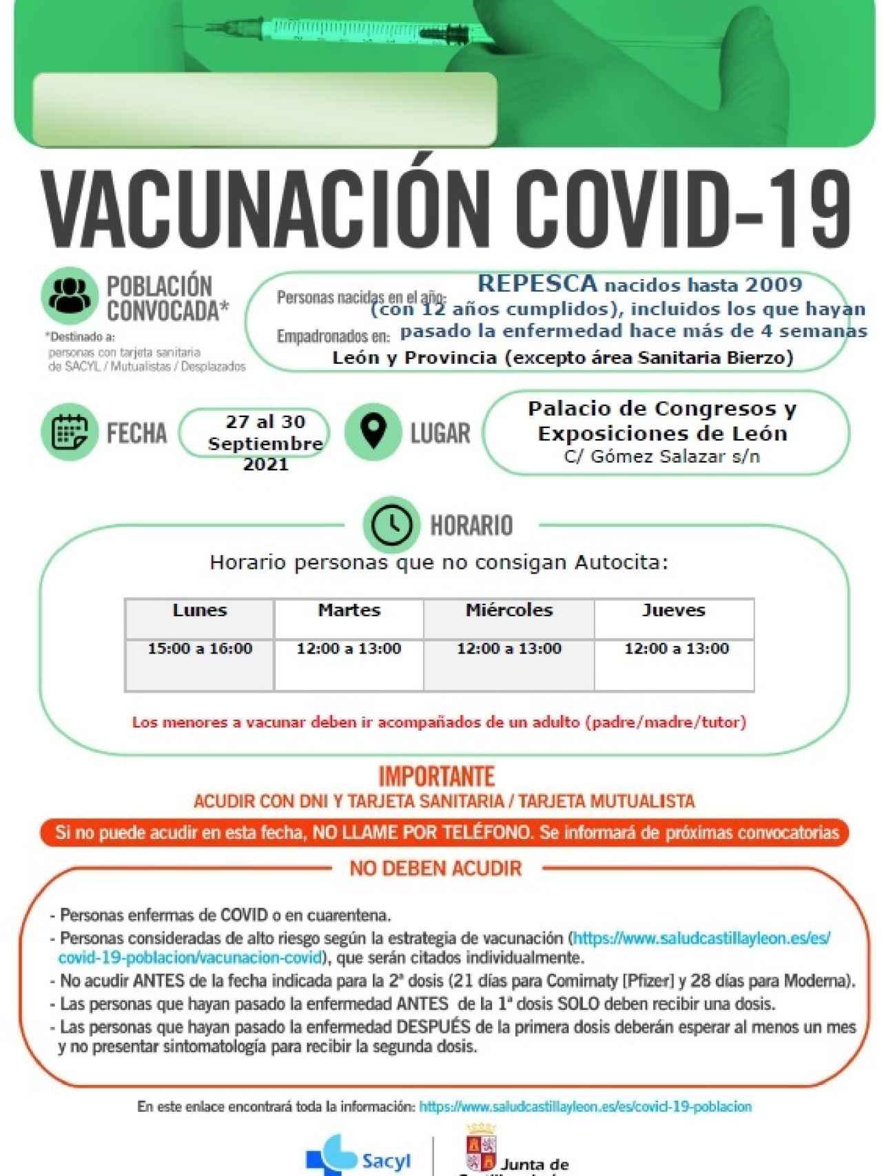 Repesca para la vacunación de los mayores de 12 años en León