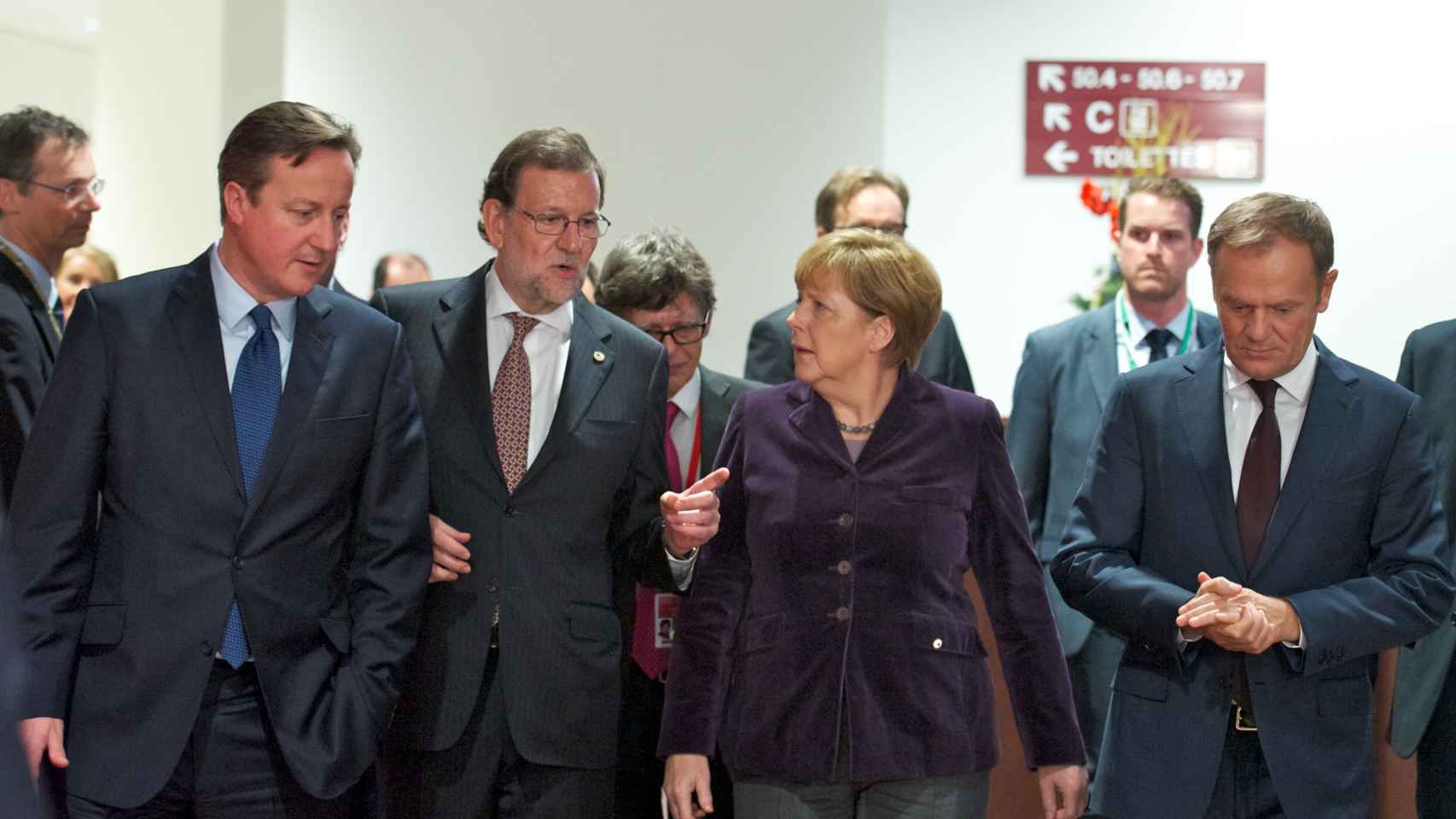 David Cameron, Mariano Rajoy y Angela Merkel, durante una cumbre en 2015