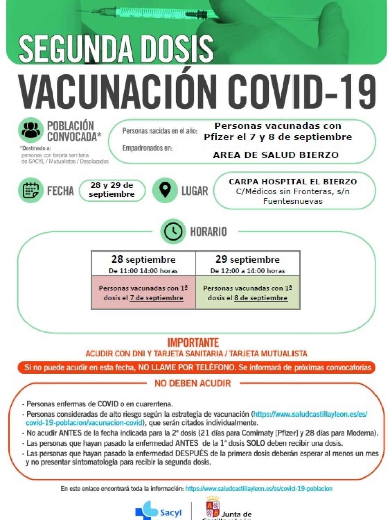 Convocatoria para la vacunación contra la Covid-19 en Ponferrada