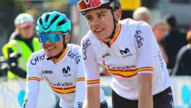 Alex Aranburu y Carlos Rodríguez, en el Mundial de Ciclismo de Flandes 2021