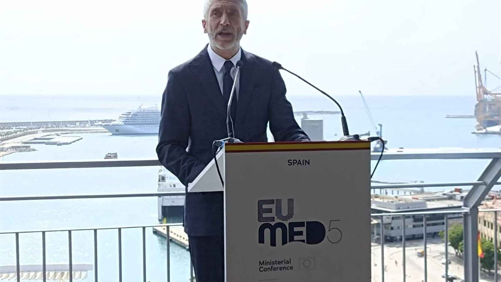 Fernando Grande-Marlaska, ministro del Interior, en Málaga este sábado.