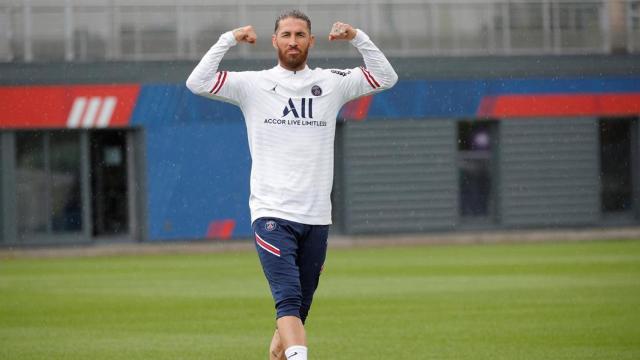 Sergio Ramos durante su entrenamiento con el PSG