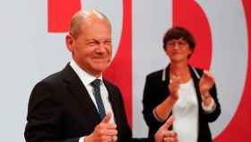 Olaf Scholz, candidato del SPD, tras conocerse los primeros resultados en Alemania.