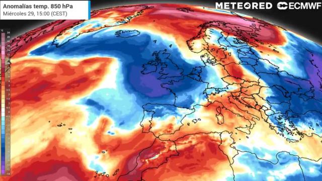 Contraste entre las anomalías de temperaturas por San Miguel en España. Meteored.