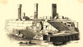 Grabado sobre las ruinas de Persépolis.