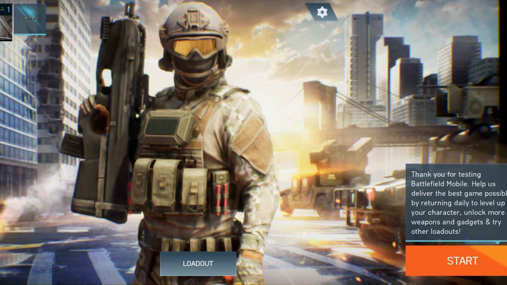 La pantalla de inicio en Battlefield Mobile