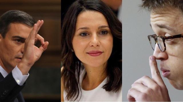 Pedro Sánchez, Inés Arrimadas e Íñigo Errejón.