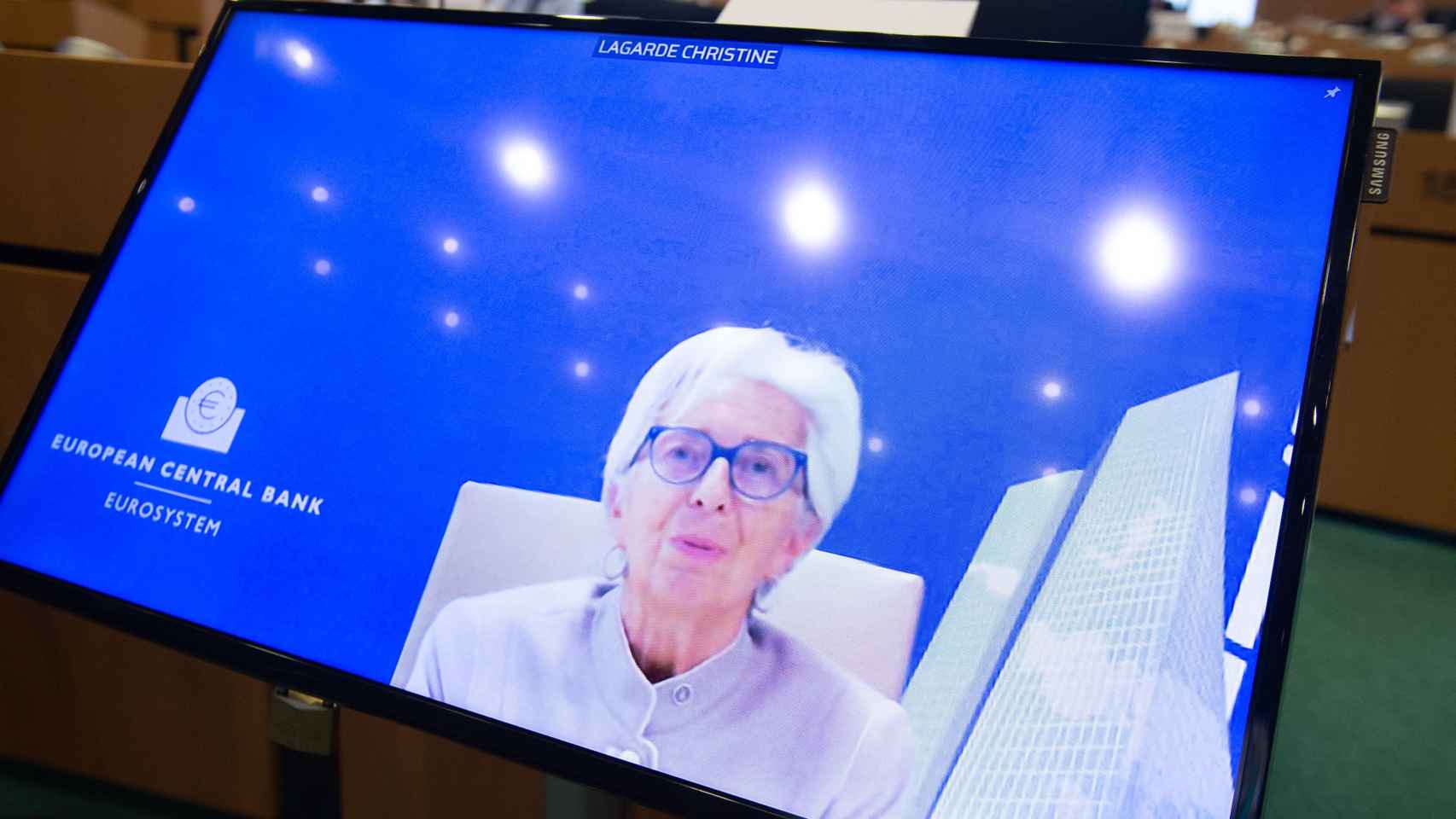 La presidenta del BCE, Christine Lagarde, durante su comparecencia virtual este lunes en la Eurocámara