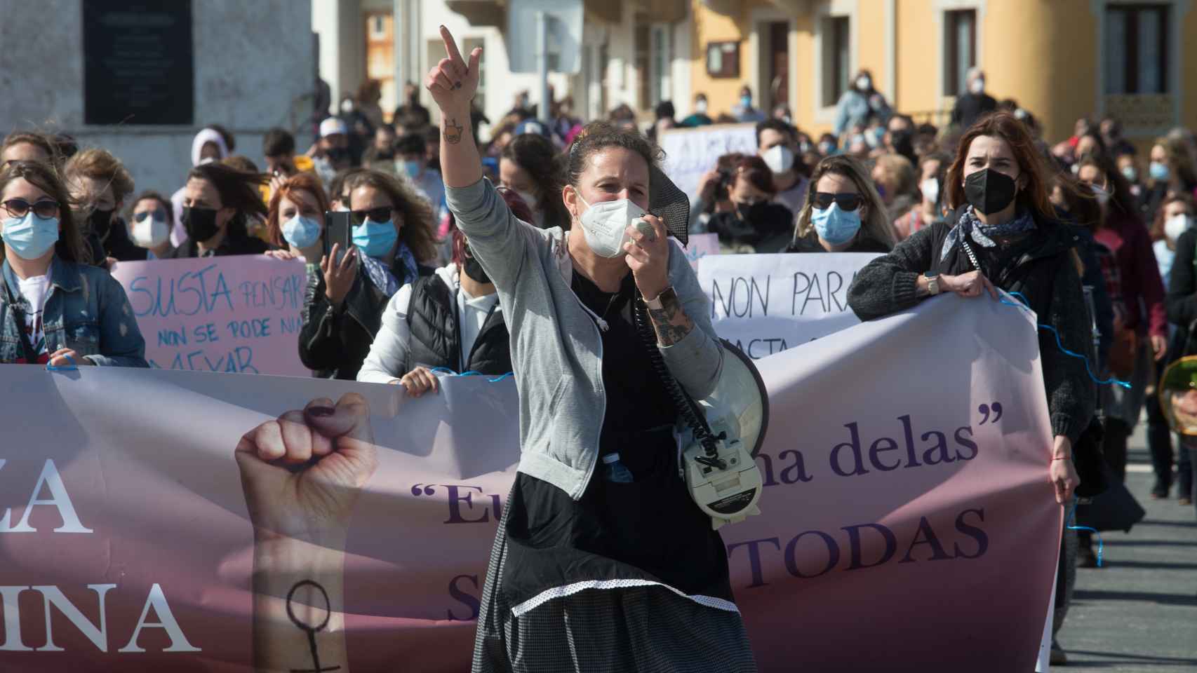 Una manifestación en apoyo a las mujeres que fueron grabadas orinando en las fiestas de A Maruxaina en 2019.