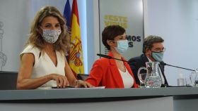 Yolanda Díaz, vicepresidenta segunda del Gobierno, en la sala de prensa de Moncloa.