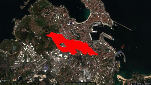 Simulación del tamaño de la lava en comparación con la extensión de A Coruña