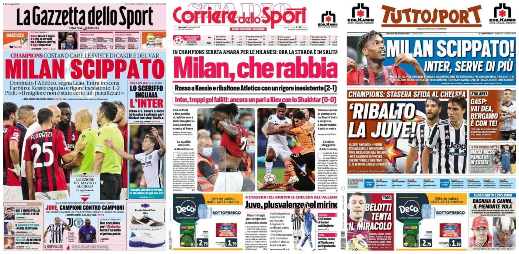 Las portadas en Italia tras el Milan - Atlético de Madrid