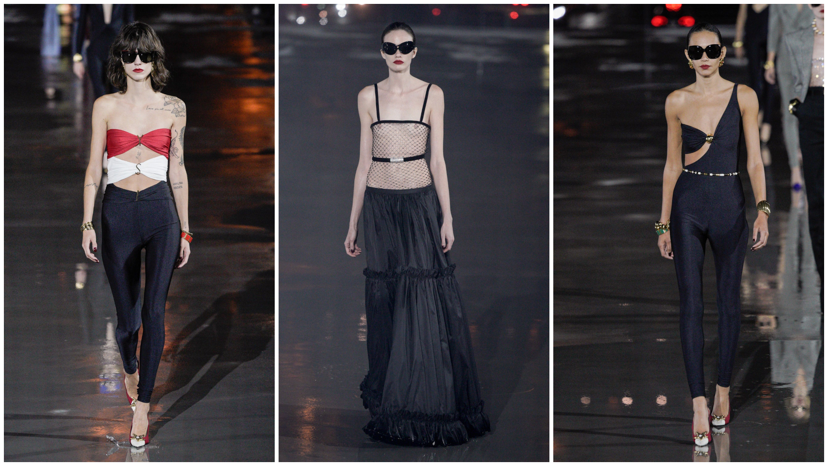 Algunos de los diseños mostrados en el desfile de Saint Laurent en París.