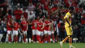 Los jugadores del Benfica celebran el tercer gol ante el Barça