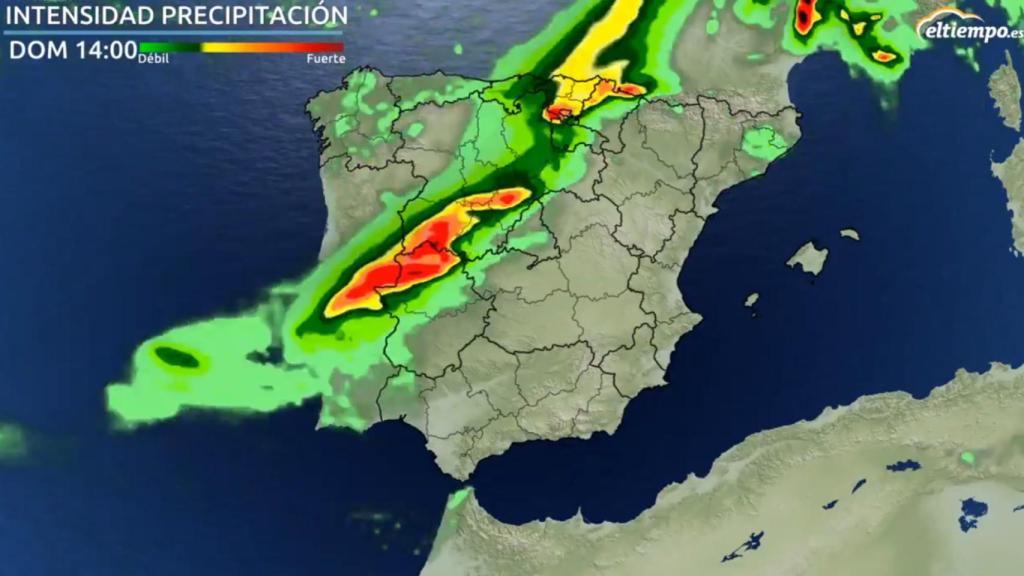 El barrido de la borrasca previsto para el domingo. Eltiempo.es