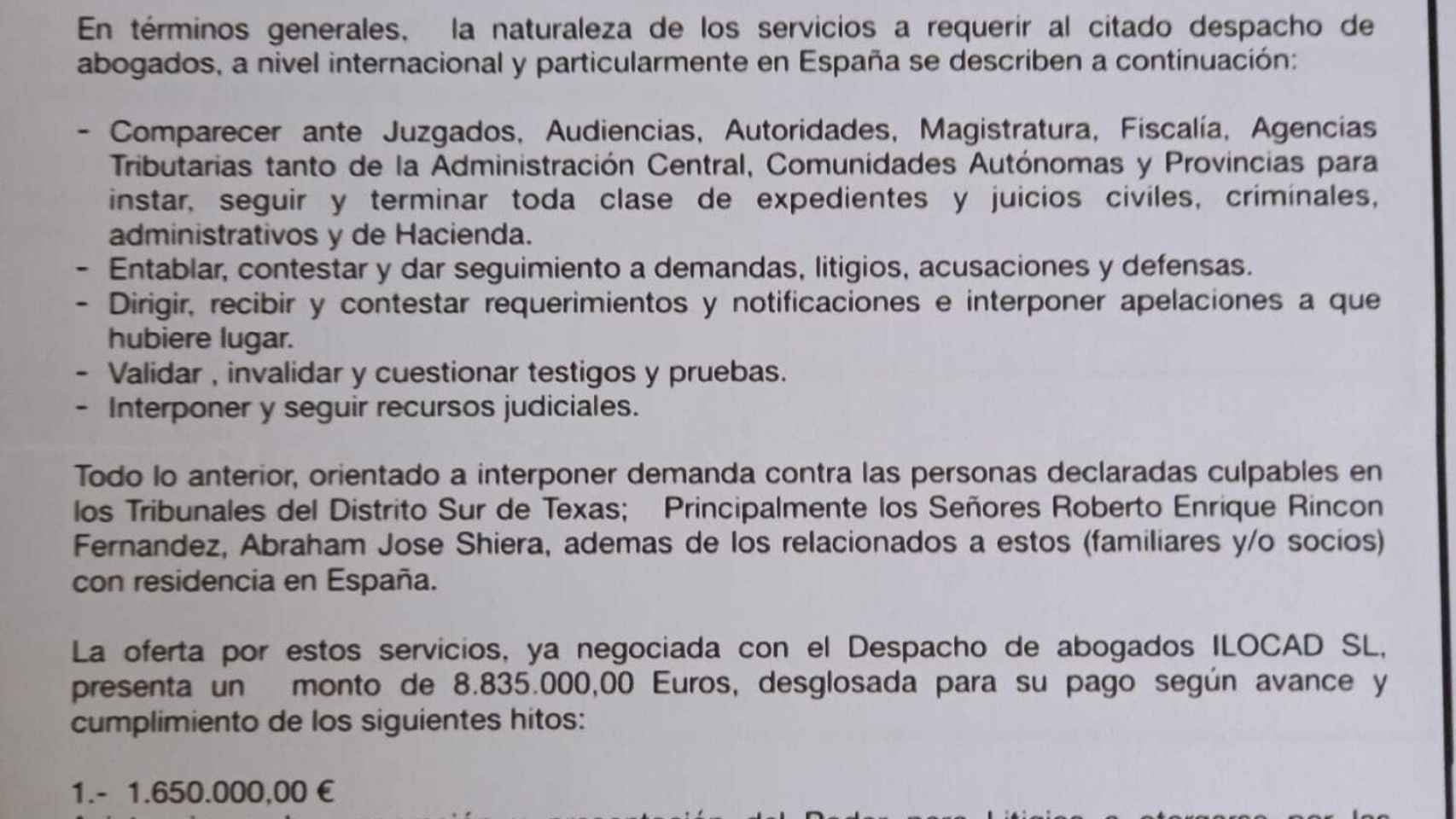 Fragmento del documento que la defensa de Hugo Carvajal entregó en la Audiencia Nacional.