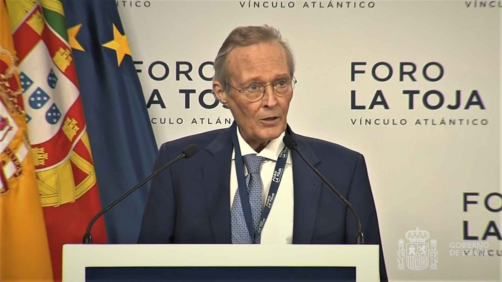 El exministro de Exteriores y de Industria, Josep Piqué, presidente del Foro La Toja, durante su intervención en la clausura en 2021.