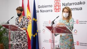 La presidenta de Navarra, María Chivite, y la ministra de Transportes, Movilidad y Agenda Urbana, Raquel Sánchez,  en el anuncio del centro.