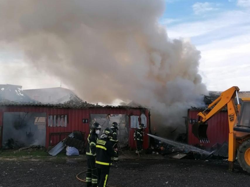 Los bomberos luchan contra el fuego en Laguna de Duero