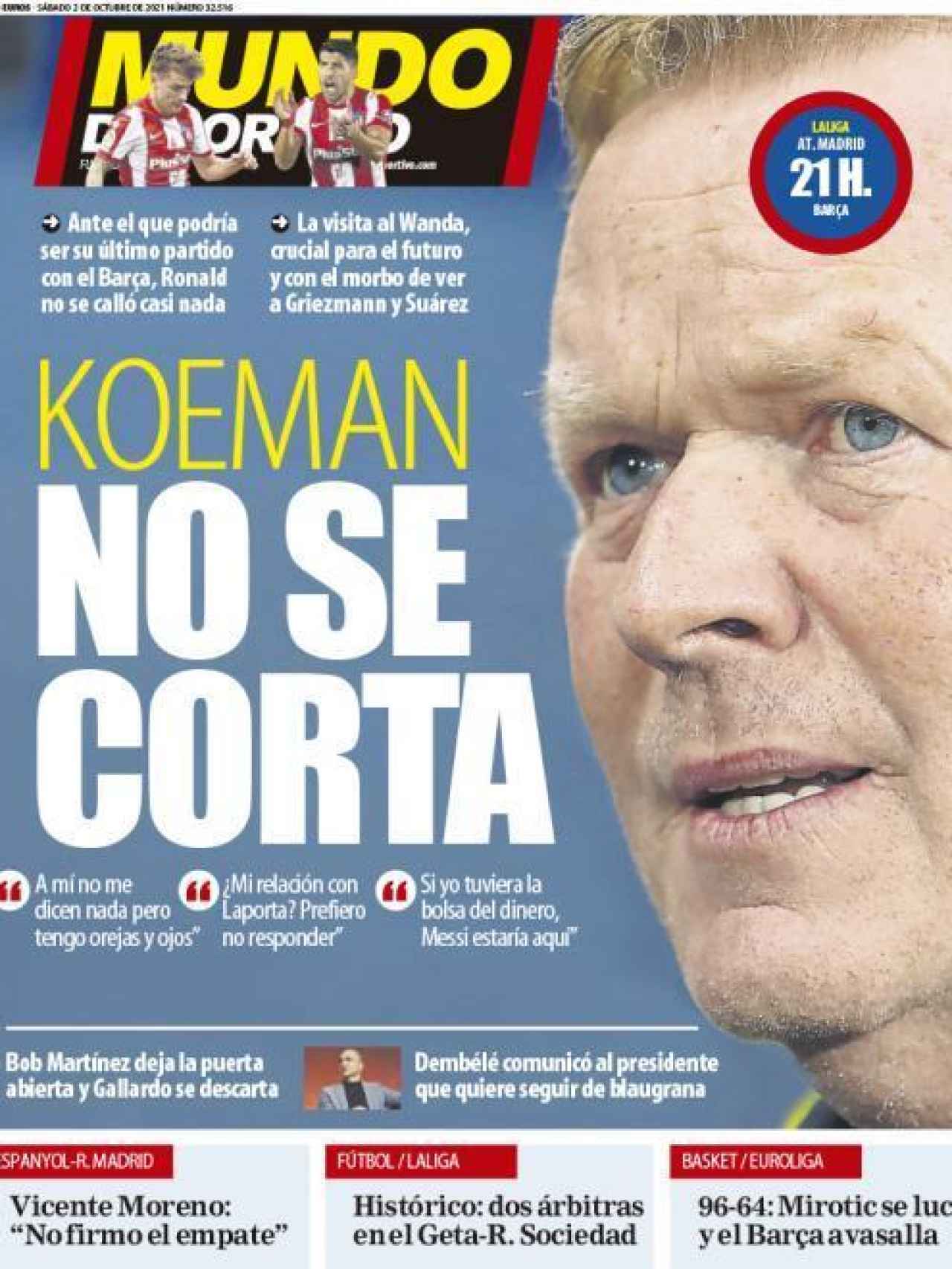 La portada del diario Mundo Deportivo (02/10/2021)