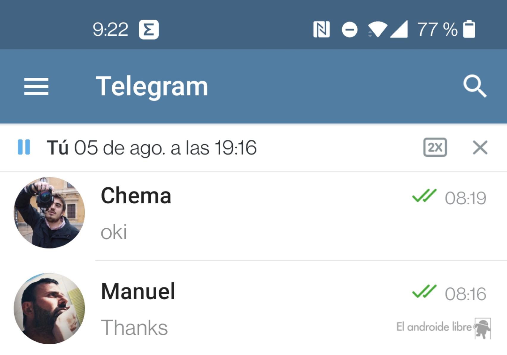 Reproductor global de audio en la aplicación Telegram