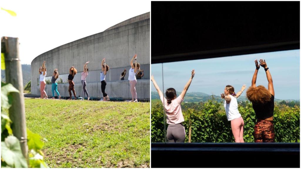 Este verano se recibió en los viñedos de los Arguiñano varios grupos de yoga.