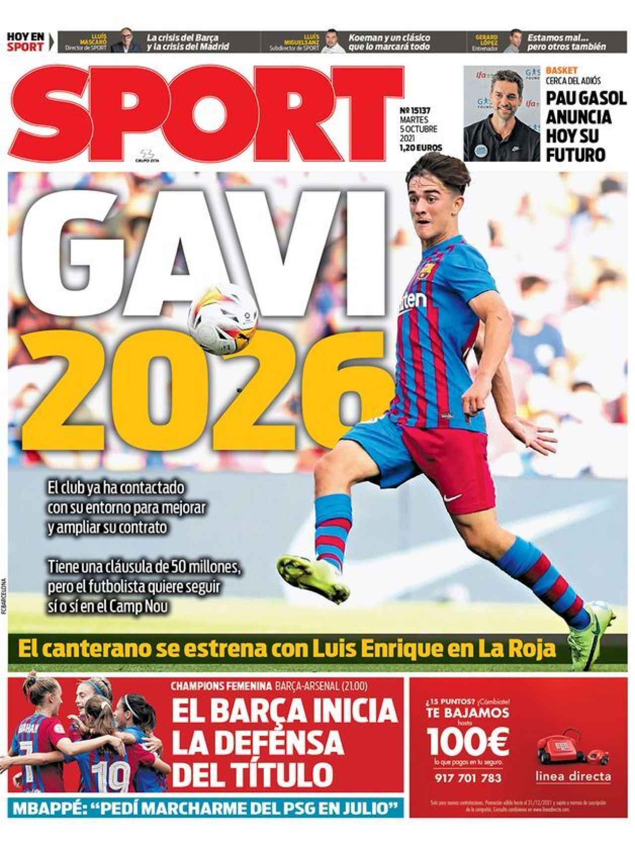 La portada del diario SPORT (05/10/2021)