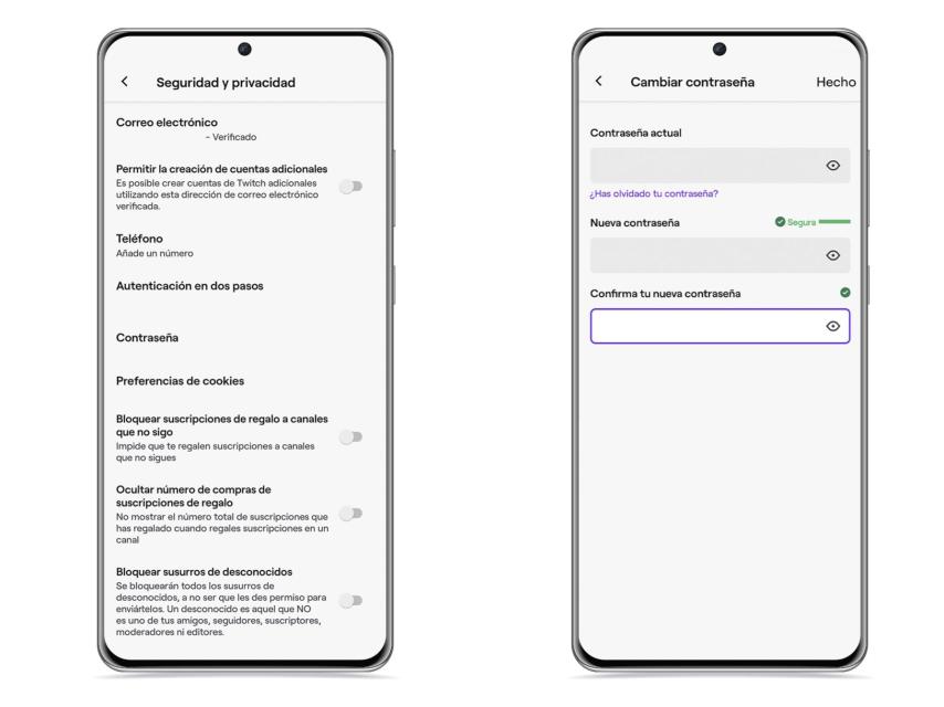 Cambiar contraseña en Twitch