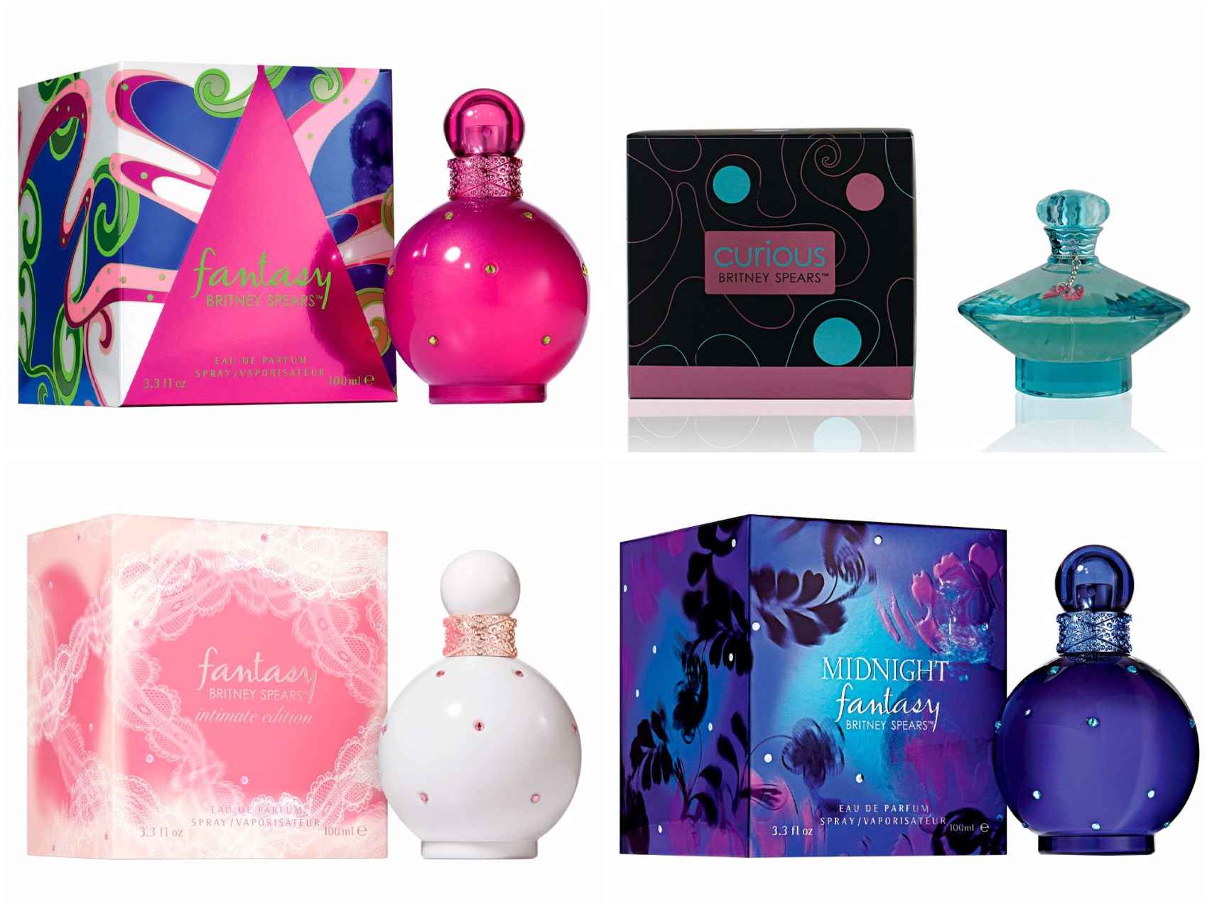 Algunas de las fragancias de Britney Spears que puedes encontrar en las perfumerías.