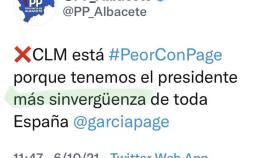 El PP de Albacete pide perdón por llamar sinvergüenza a Page en Twitter