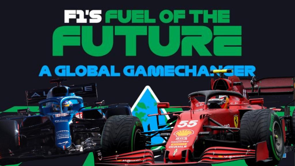 Los coches de Fernando Alonso y Carlos Sainz, en un fotomontaje con la publicidad del programa eco de la Fórmula 1 para 2030