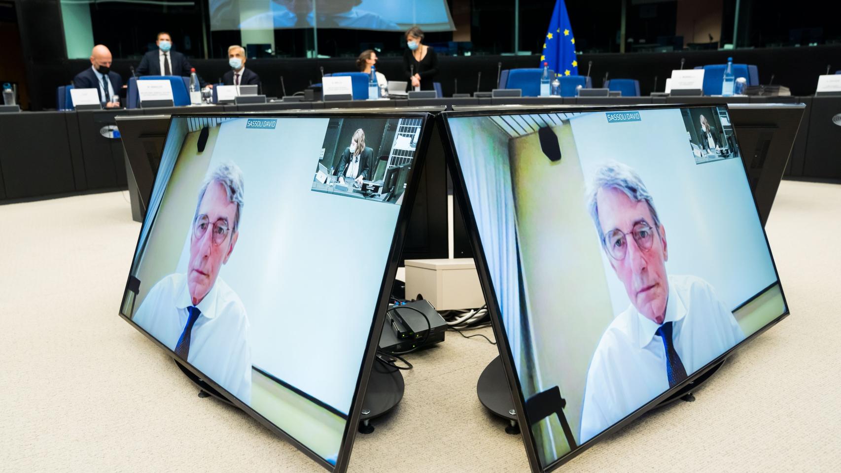 El presidente de la Eurocámara, David Sassoli, en una reunión virtual este jueves