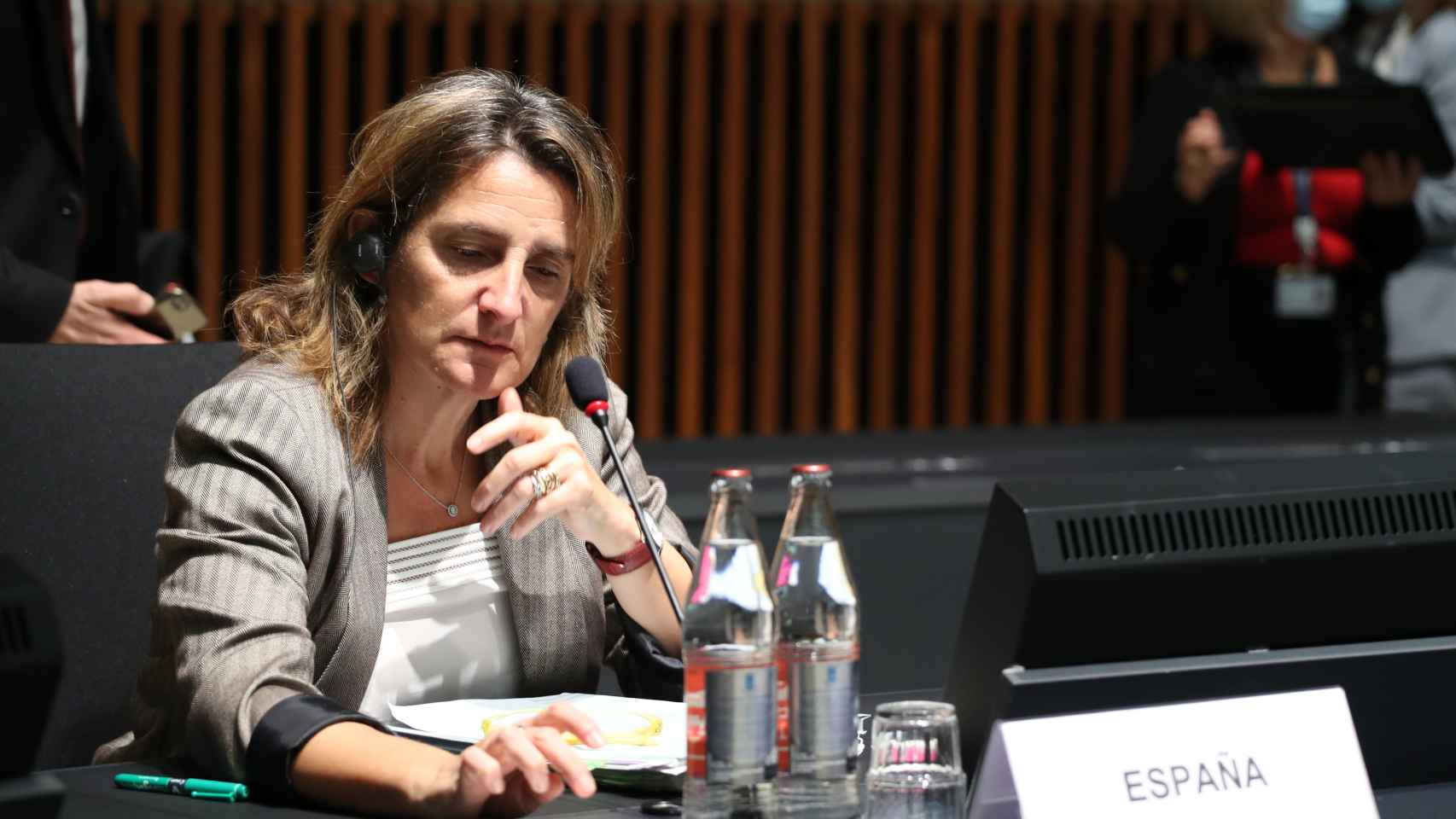 La vicepresidenta tercera, Teresa Ribera, durante la reunión de ministros de Medio Ambiente de la UE