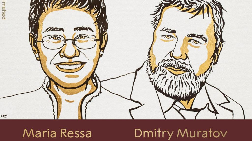 Los periodistas Maria Ressa y Dmitry Muratov.