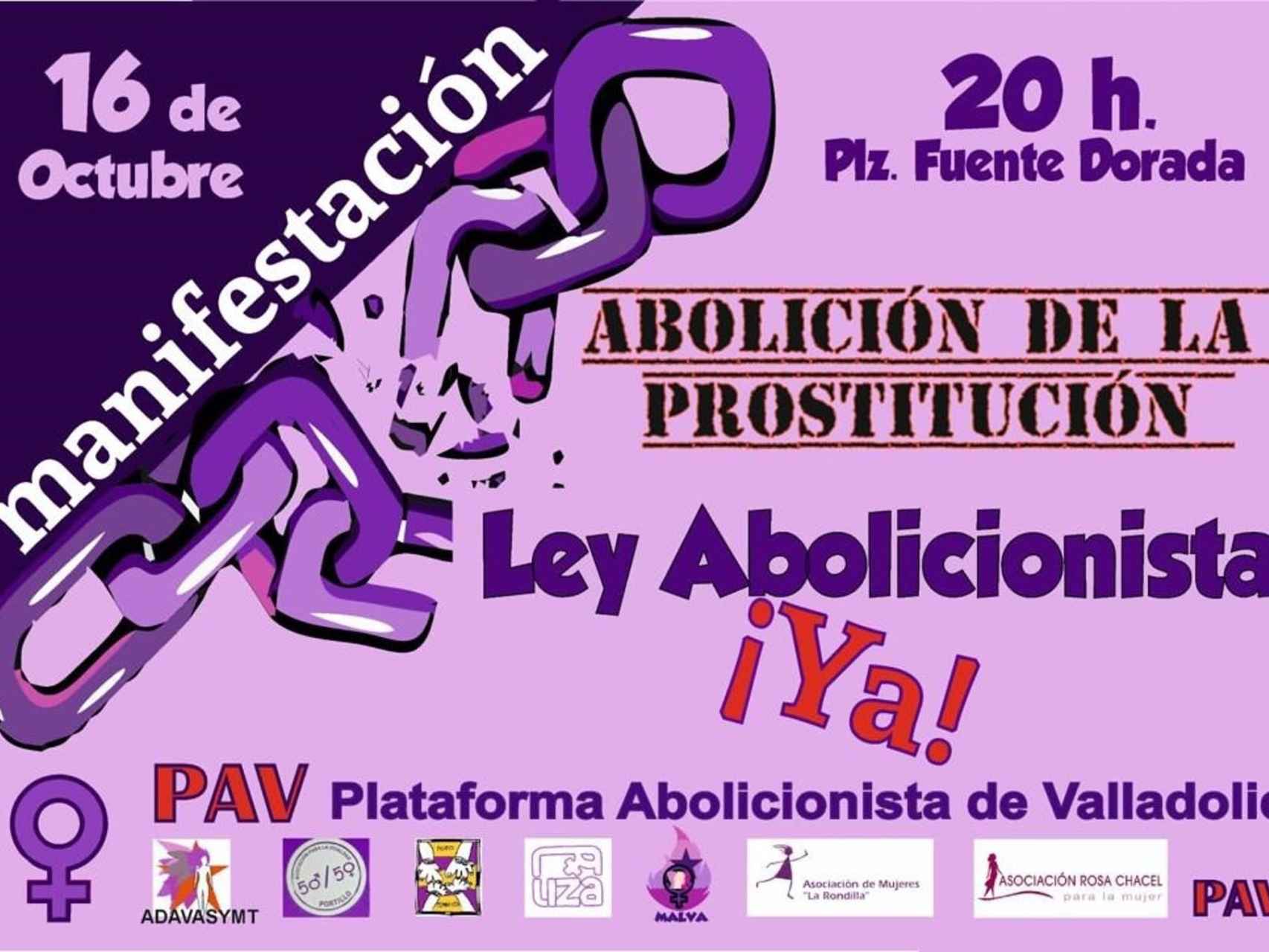 Cartel de la convocatoria en Valladolid para la manifestación contra la prostitución