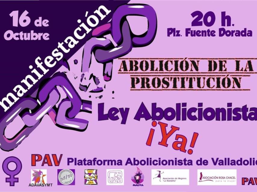 Cartel de la convocatoria en Valladolid para la manifestación contra la prostitución