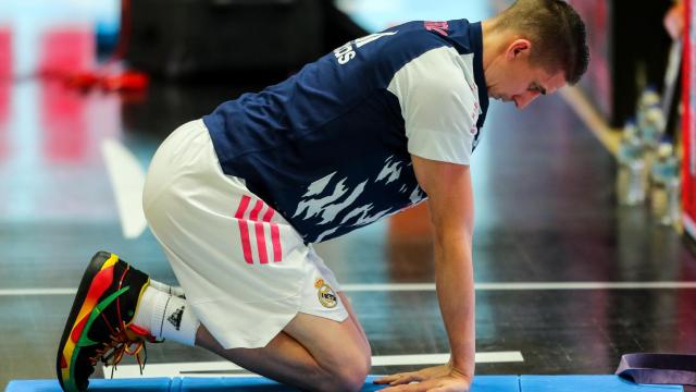 Jaycee Carroll durante un calentamiento con el Real Madrid