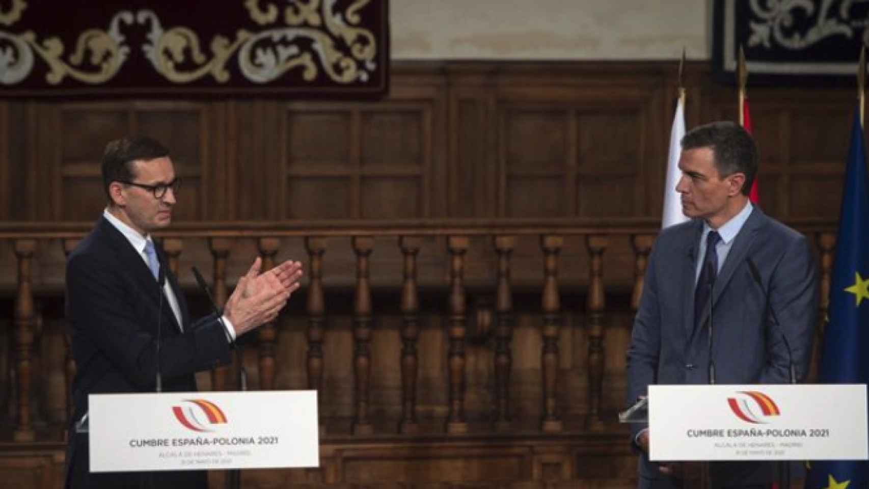 El presidente del Gobierno, Pedro Sánchez, junto al primer ministro de Polonia, Mateusz Morawiecki, en una imagen de archivo.
