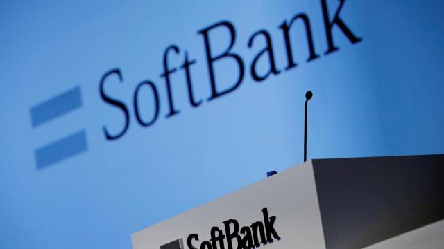 FILE PHOTO: SoftBank Corp's logo is pictured at a news conference in Tokyo