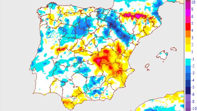 Variaciones de temperaturas mínimas en positivo y negativo para estos días. AEMET.