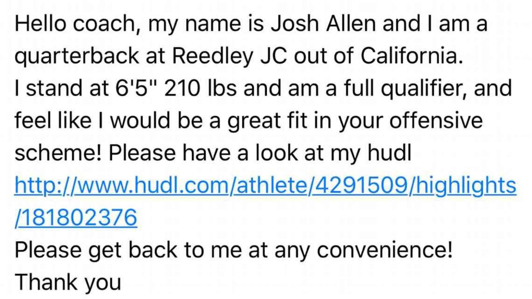 El correo que Josh Allen mandó a todos los entrenadores jefe de las universidades de Estados Unidos