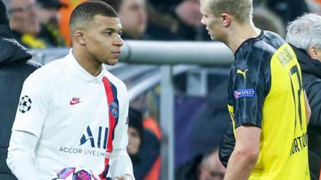 Kylian Mbappé y Erling Haaland, durante un partido