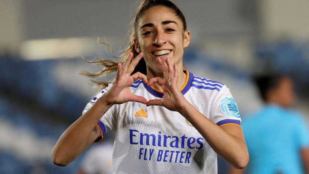 Olga Carmona celebra un gol con el Real Madrid Femenino en la Women's Champions League