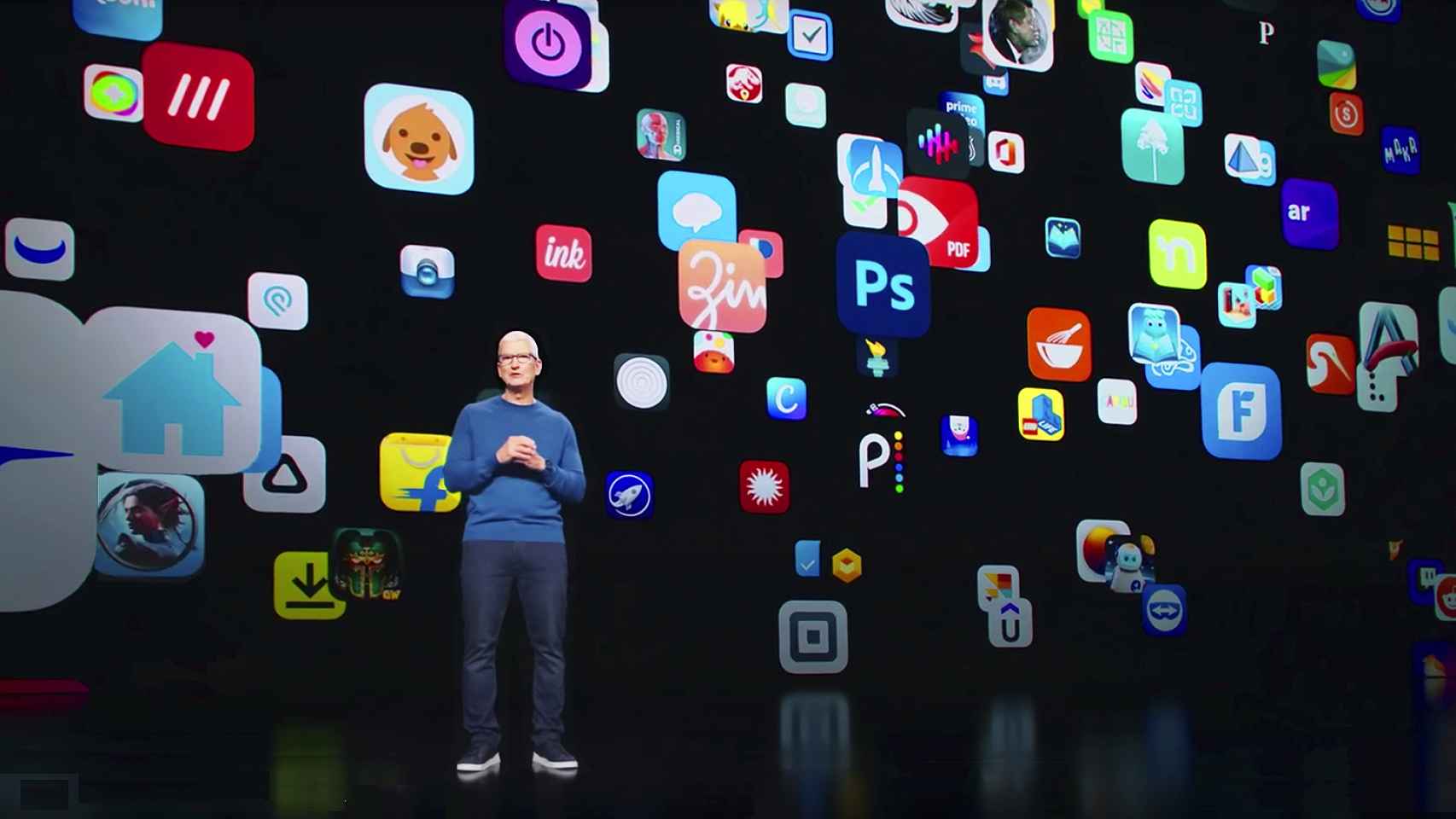 Tim Cook habla de las apps en el último evento de Apple de hace un mes.