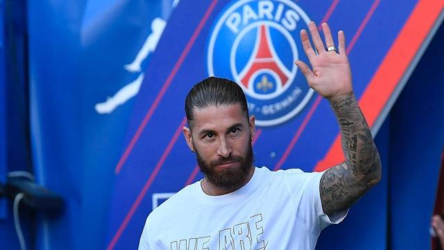 Sergio Ramos en su presentación con el PSG en el Parque de Los Príncipes