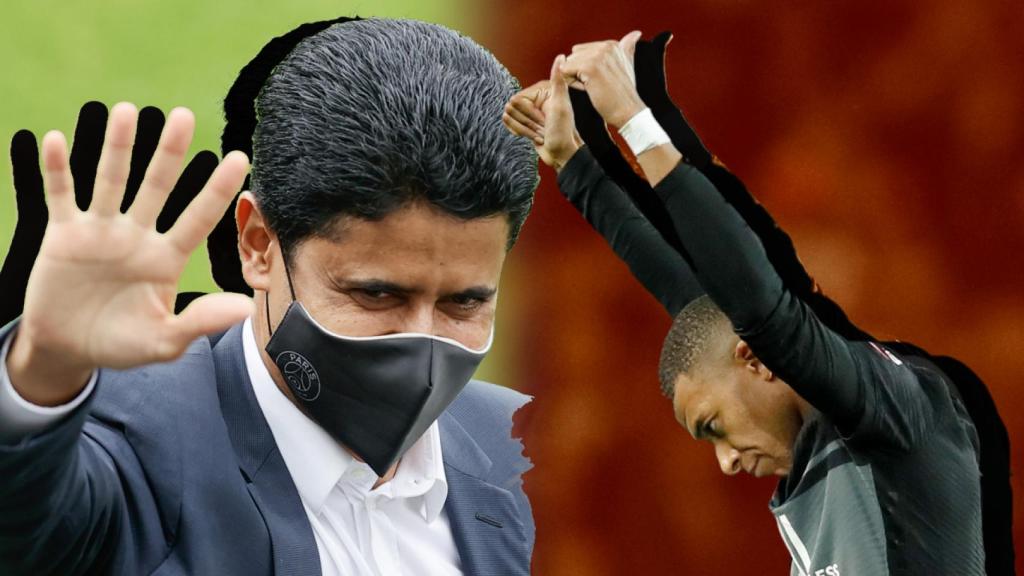 Nasser Al-Khelaifi y Kylian Mbappé, en un fotomontaje