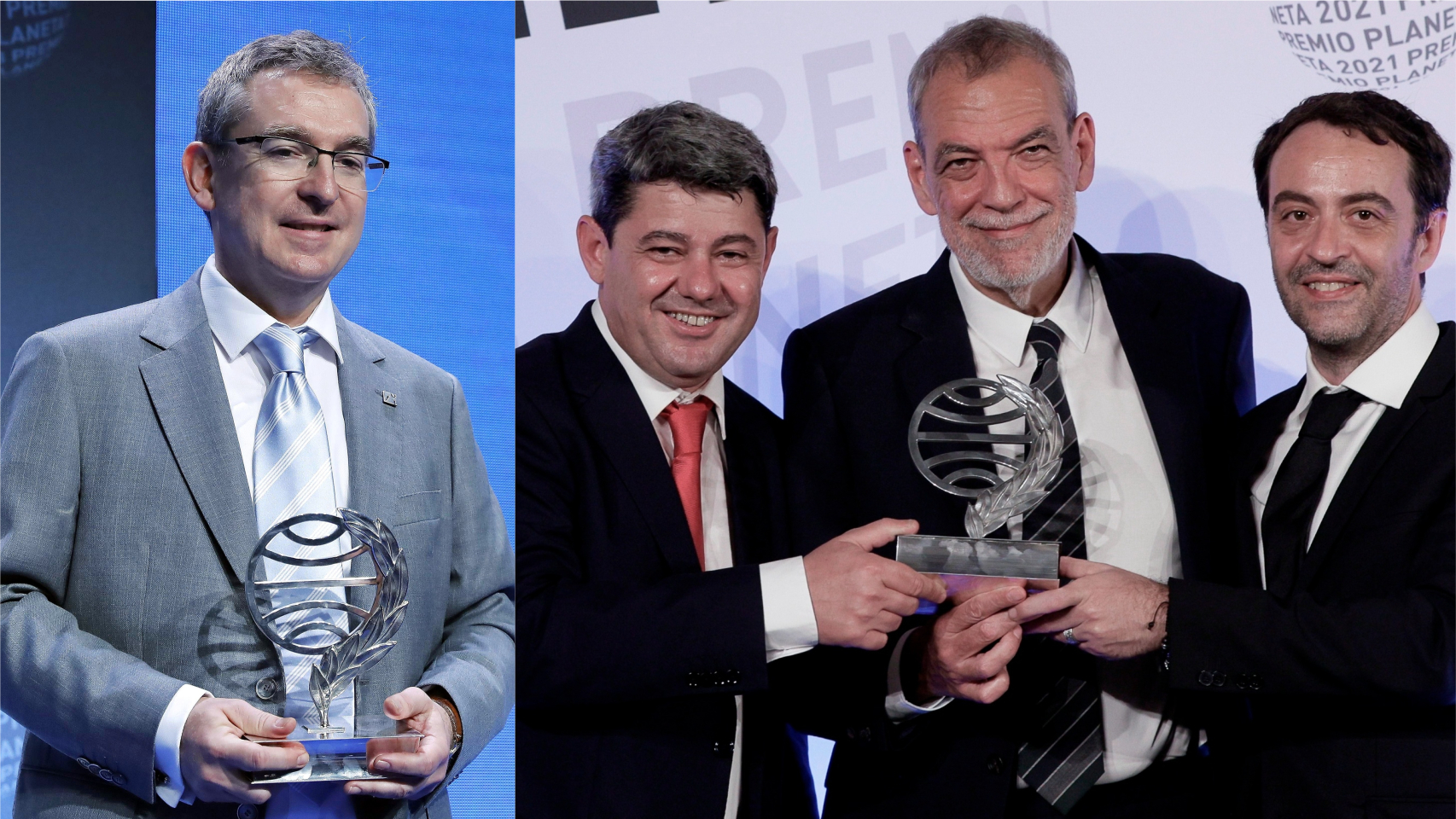 Santiago Posteguillo, ganador del Planeta en 2018, y Antonio Mercero, Jorge Díaz y Agustín Martínez, premiados en 2021.