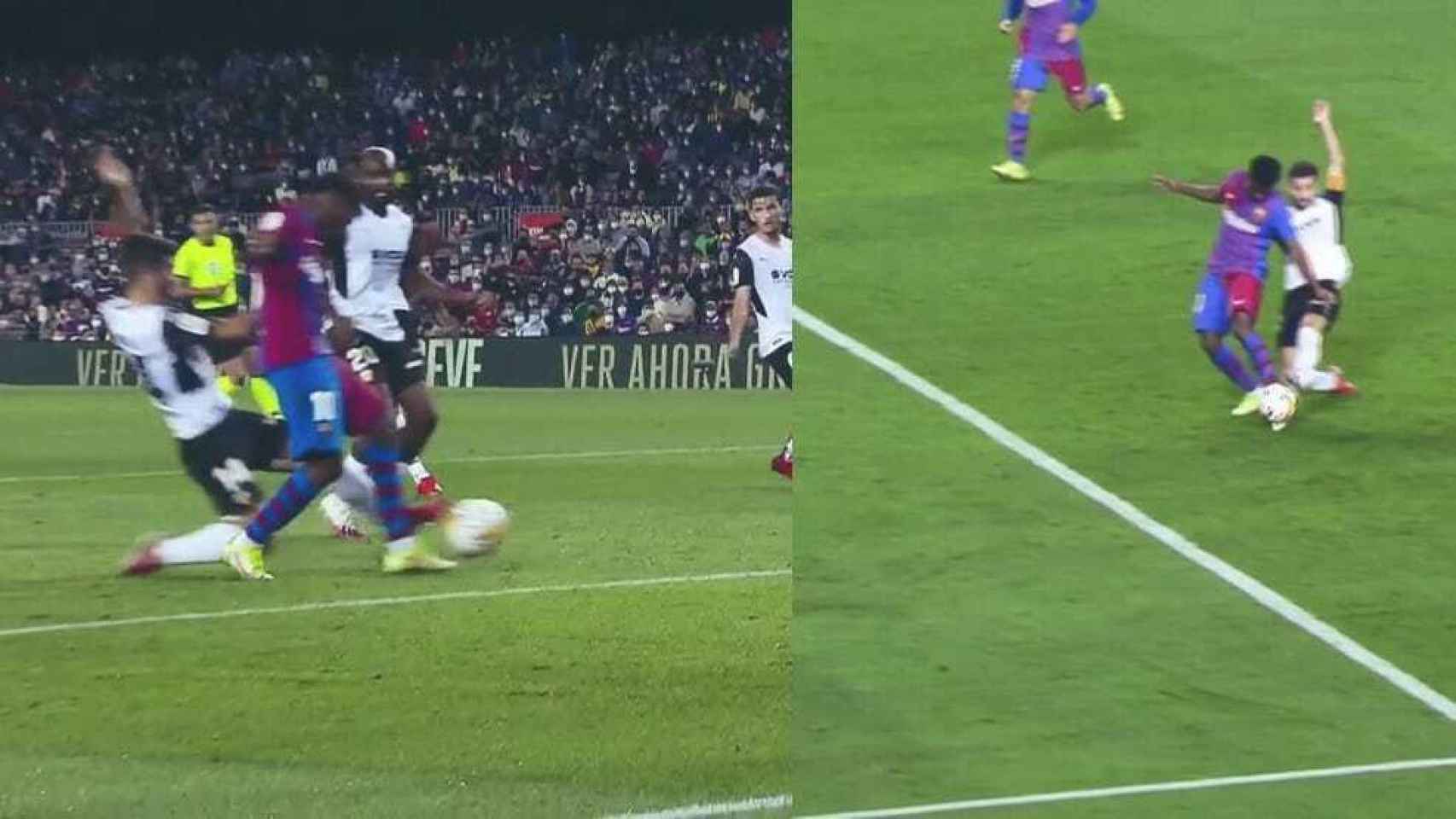 Polémica en el Barça - Valencia: la acción en la que Gayá no toca a Ansu Fati pitada como penalti